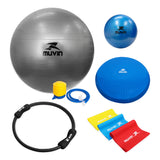 Kit Bola de Pilates 65cm + Overball 25cm + Balance Cushion + Anel de Pilates + Kit Faixa Elástica 3 - Muvin