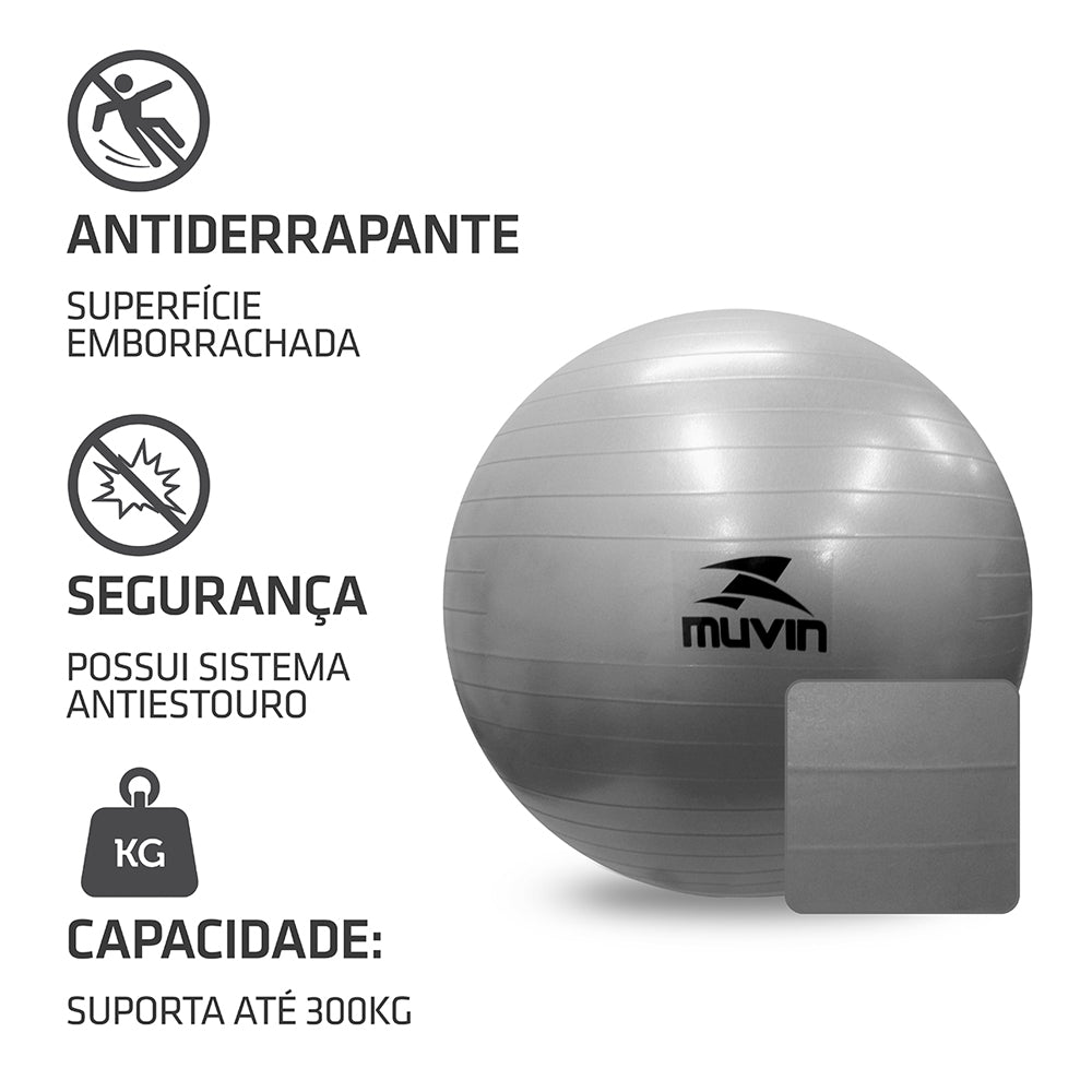 Kit Bola de Pilates 65cm + Overball 25cm + Balance Cushion + Anel de Pilates  + Kit Faixa Elástica 3 - Muvin - KIT-002700