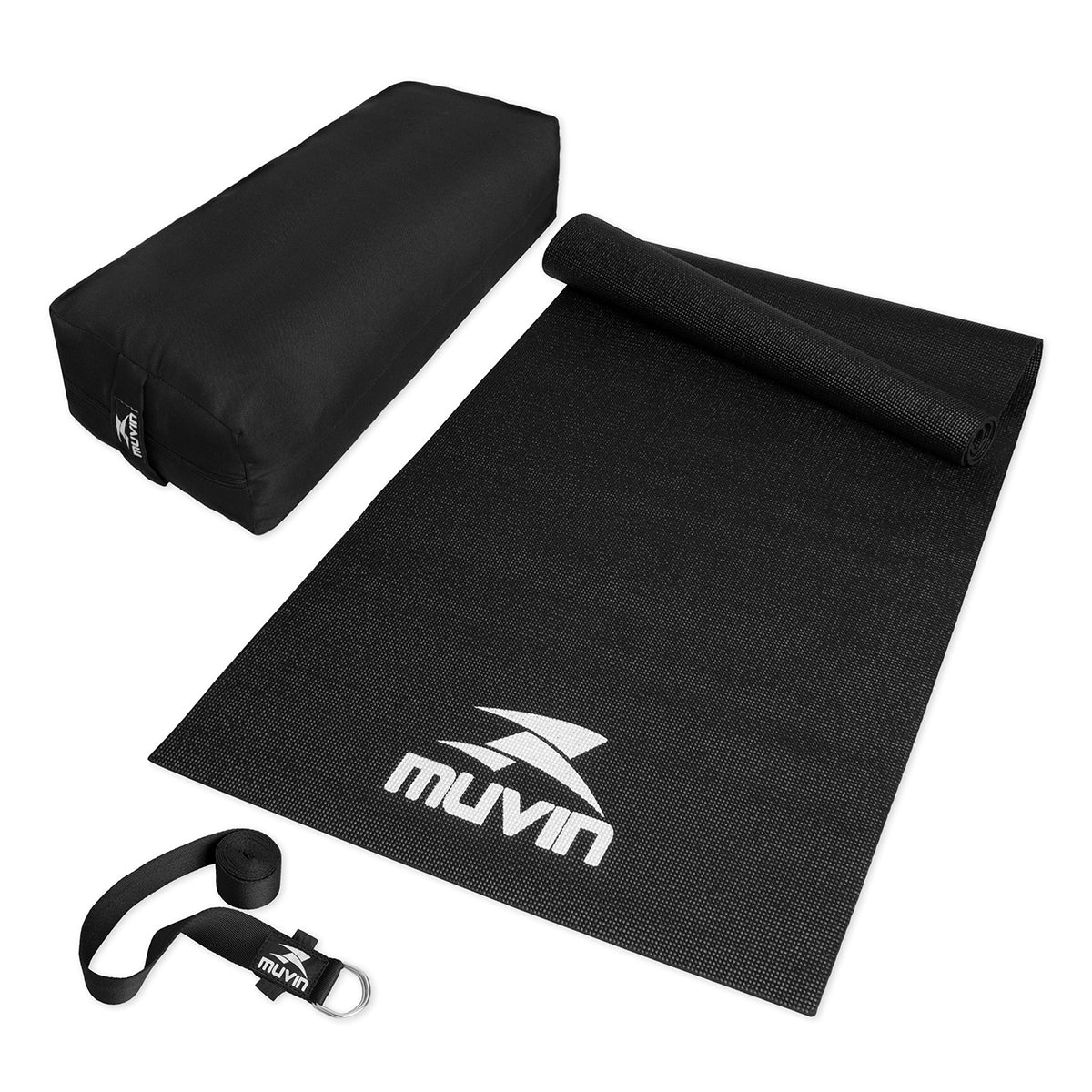 Kit Tapete para Yoga em PVC + Strap para Yoga - 245cm + Bolster Retangular  para Yoga - Muvin - KIT-005500